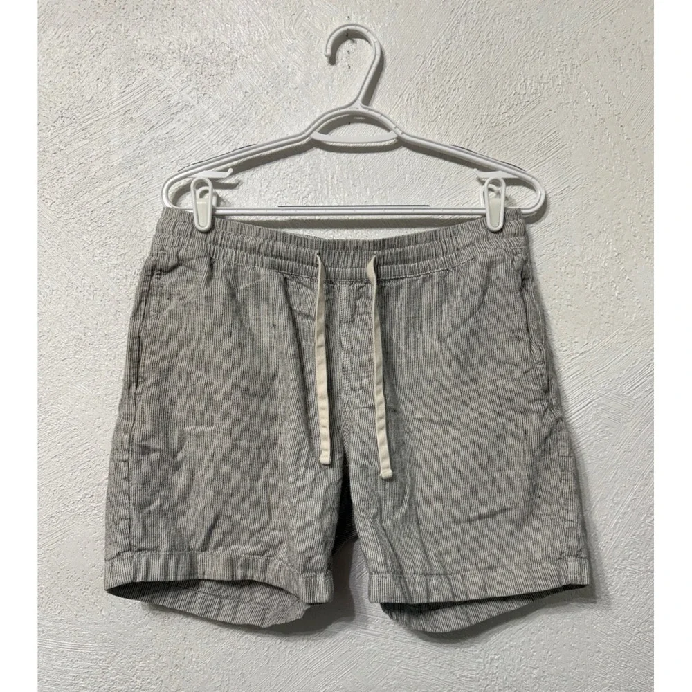 J.Crew Mens Dock Shorts Linen Cotton Blend Striped Grey White Size M Casual Work